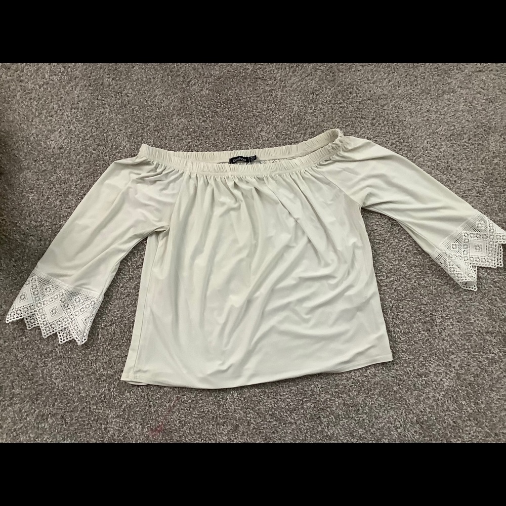 Boohoo cream off the shoulder top